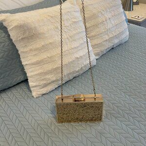 Women's Gold Toned Metallic Sequin Evening Clutch Handbag Purse